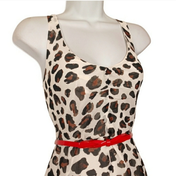 KATE YOUNG Leopard Print with Red Belt Sleeveless Ruffle Dress Size 4 Small NWT - Picture 4 of 12